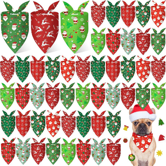 Weewooday 50 Pcs Christmas Bandanas for Dogs Xmas Bandanas Bulk with Santa Snowflake Candy Cane Soft Bibs Adjustable Triangle Doggie Scarf for Small Medium Large Pet (25.6 x 17.7 x 17.7 Inch)