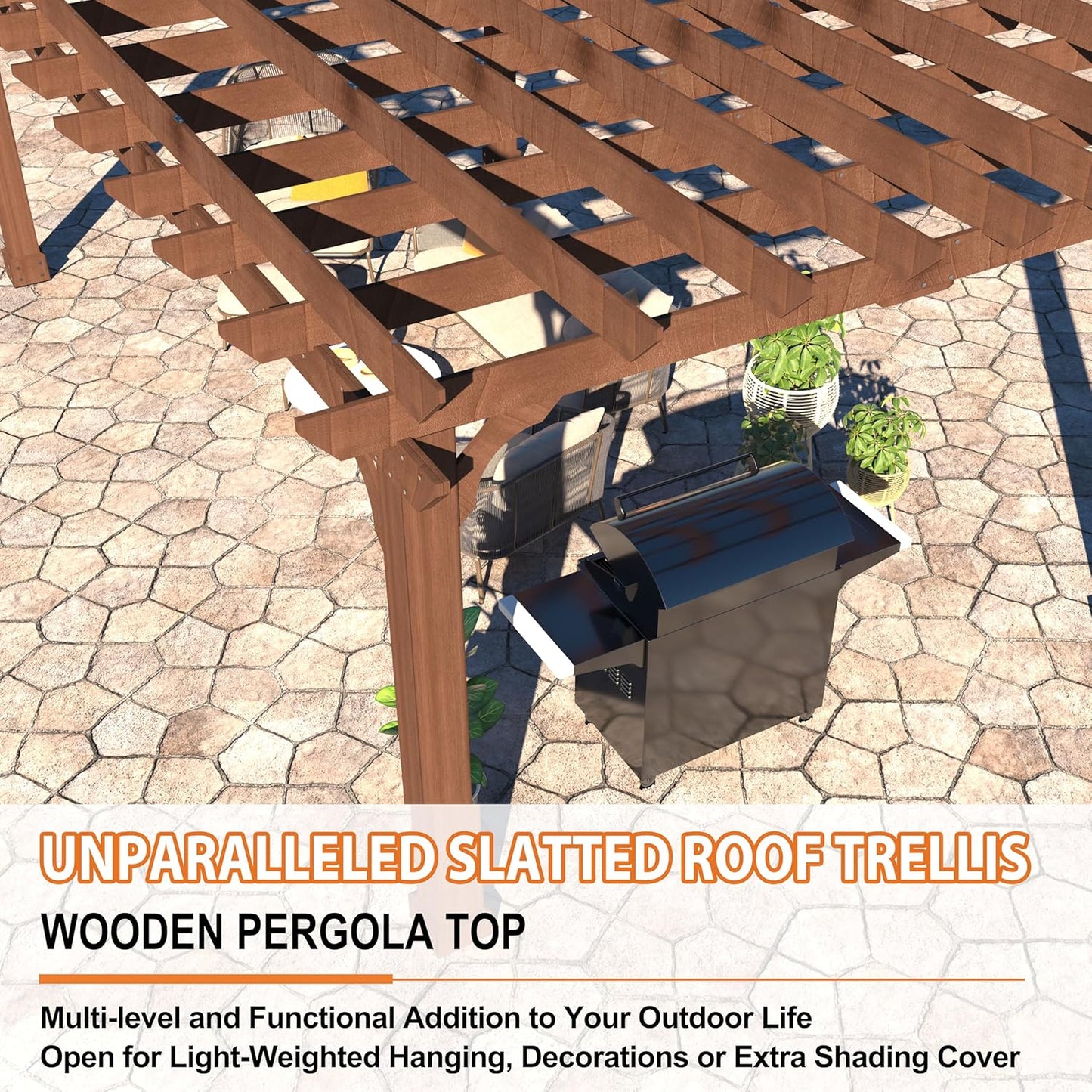 MUPATER 12x16 FT All Cedar Wood Wooden Pergola, Pergola Kit with Stakes, Quality Wood Supported Structure, Snow and Wind Supported, Outdoor Garden Shelter with Cedar Framed for Backyard, Deck, Lawn