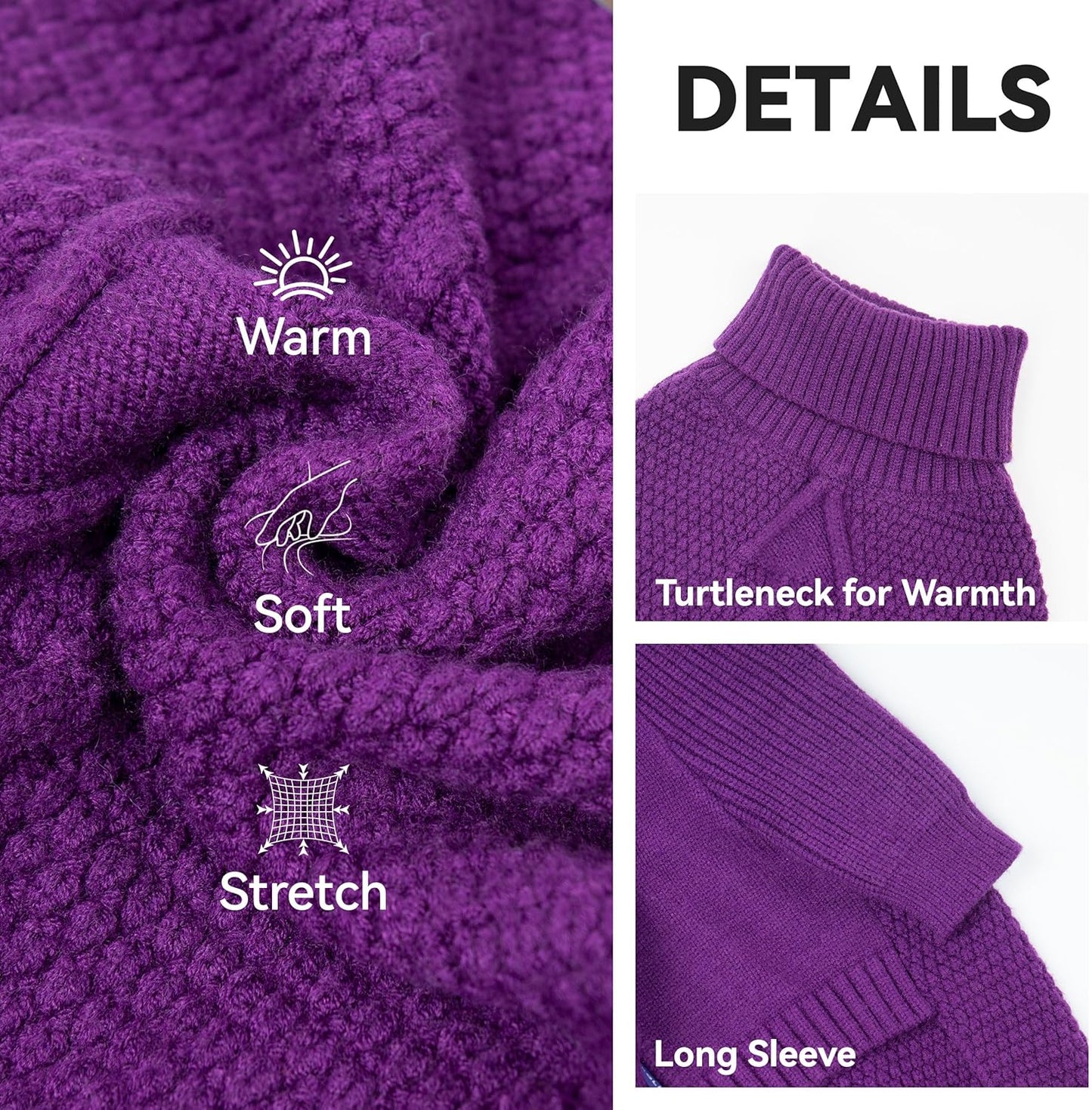 cyeollo 4XL Dog Sweater,Pullover Turtleneck for Large Dogs Classic Knitwear Fall Winter Cold Weather Dog Clothes Warm Pet Apparel Large Big Dogs Sweaters Male, Purple XXXXL