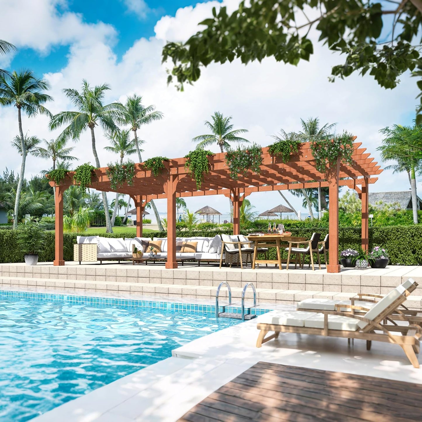 MUPATER 12x24 FT Wooden Pergola, All Cedar Wood Pergola Kit with Stakes, Quality Supported Structure, All-Season Durability, Snow and Wind Supported, Outdoor Shade for Backyard, Deck, Lawn, Patio