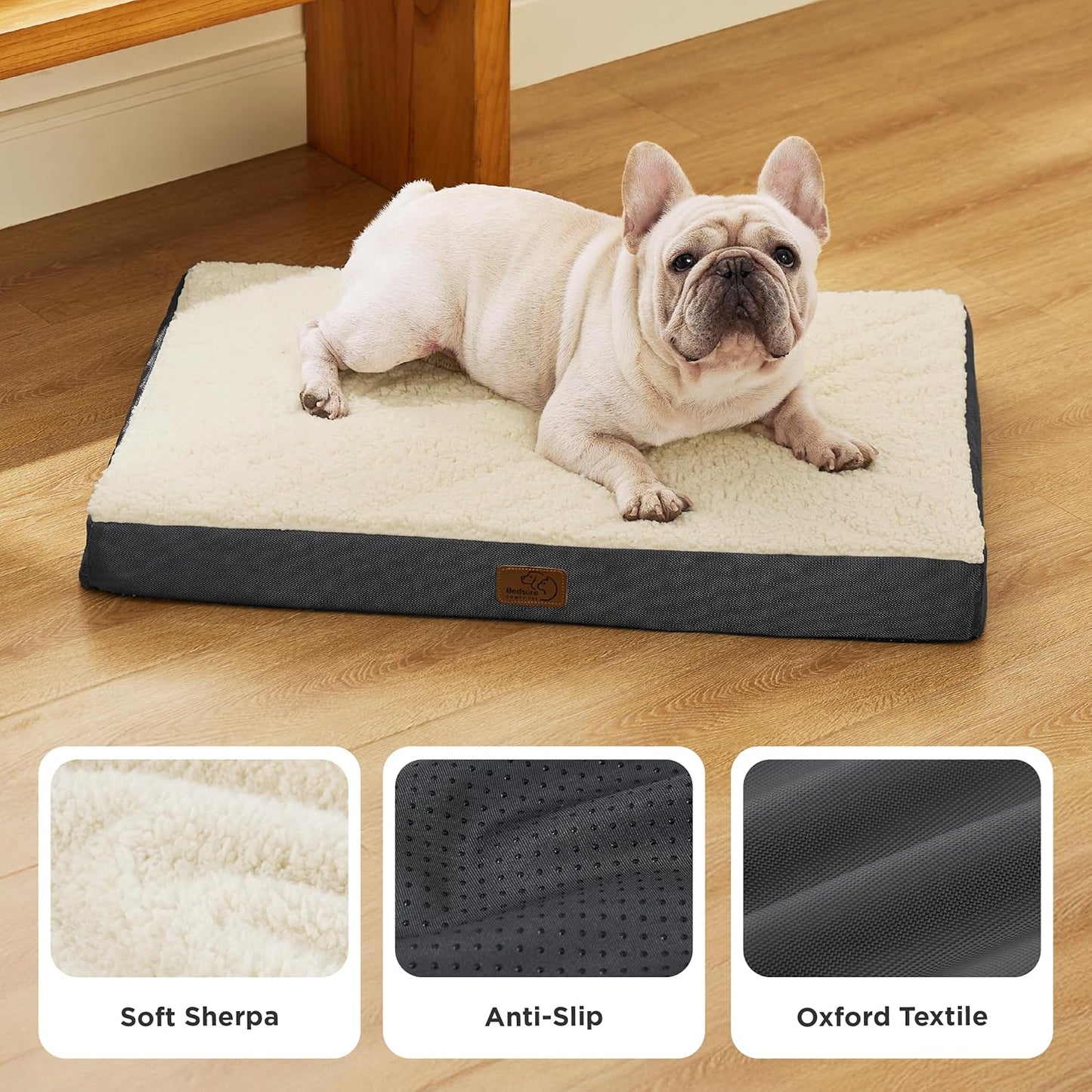 Bedsure Dog Bed Medium Size Dog - Orthopedic Flat Puppy Beds with Removable Washable Cover, Egg Crate Foam Pet Mat, Suitable for Pet Up to 35 lbs