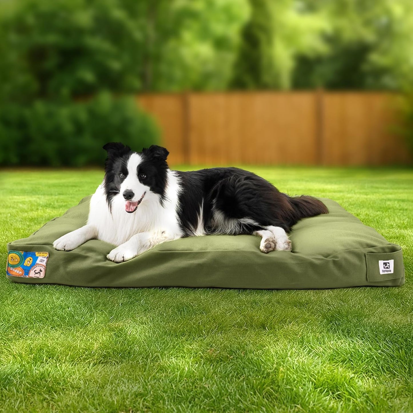 Sytopia 36-Inch Canvas Outdoor Dog Bed, Washable & Waterproof with Chew-Resistant Removable Cover, Ideal for Large & Medium Dogs for Indoor, Outdoor, Crate, or Patio Use (Green)