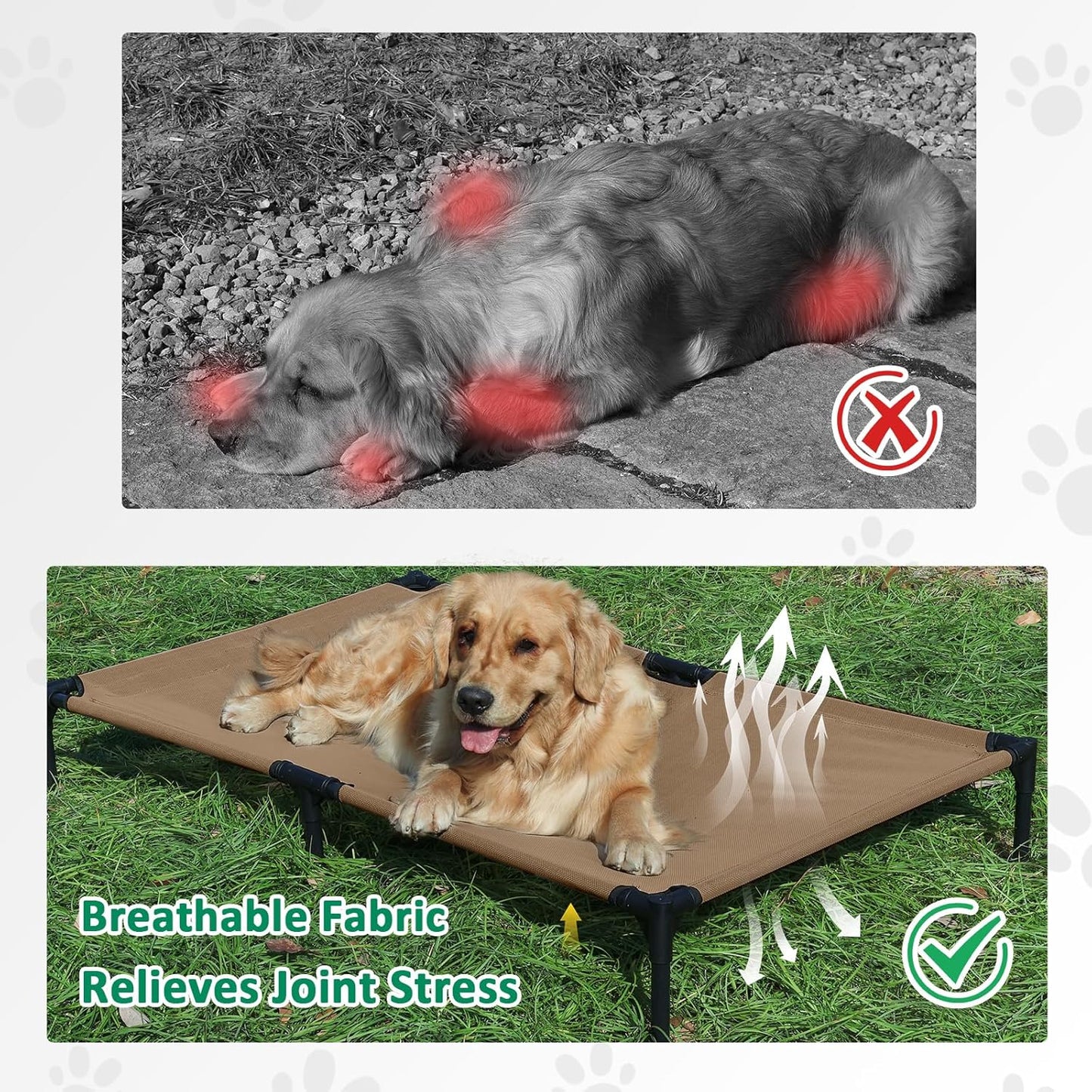 XL Dog Cot, Elevated Pet Bed, XLarge Raised Outdoor Dog Beds with Frame, Breathable Mesh and Anti-Slip Feet, Lifted Pet Hammock Indoor (XL, Brown)