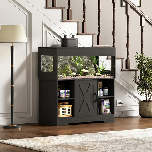 40 Gallon Reptile Terrarium Tank with Storage Cabinet, Reptile Tank with Stand, for Leopard Geckos, Corn Snakes, Juvenile Pets, Sliding Acrylic Doors, Mesh Top, Power Outlet, Black PX03RTB