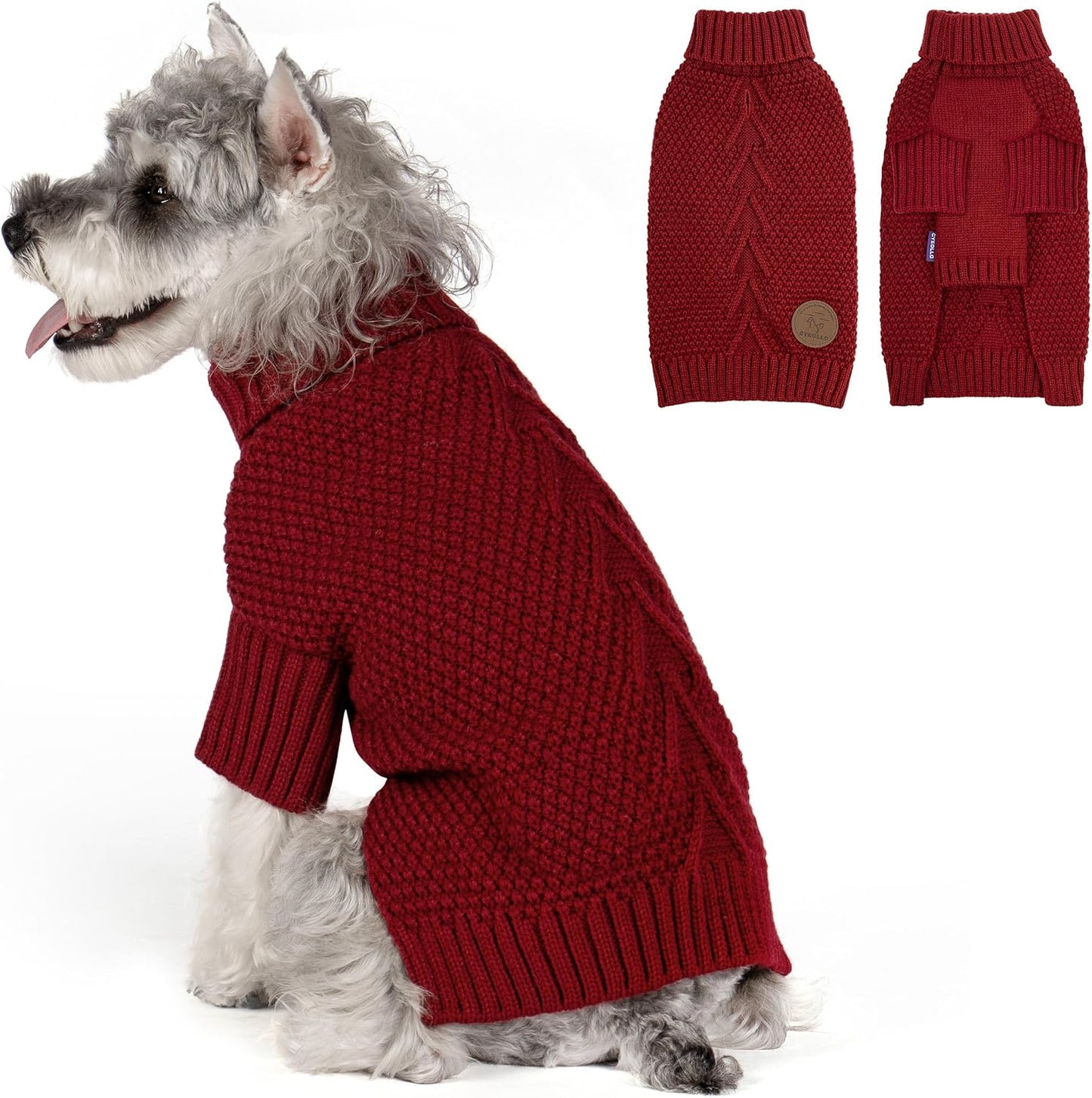 cyeollo Turtleneck Dog Sweater Soft Knitted Sweaters with Leash Hole Pet Clothes for Cold Day Pet Small Medium Dog Sweaters, Burgundy XL