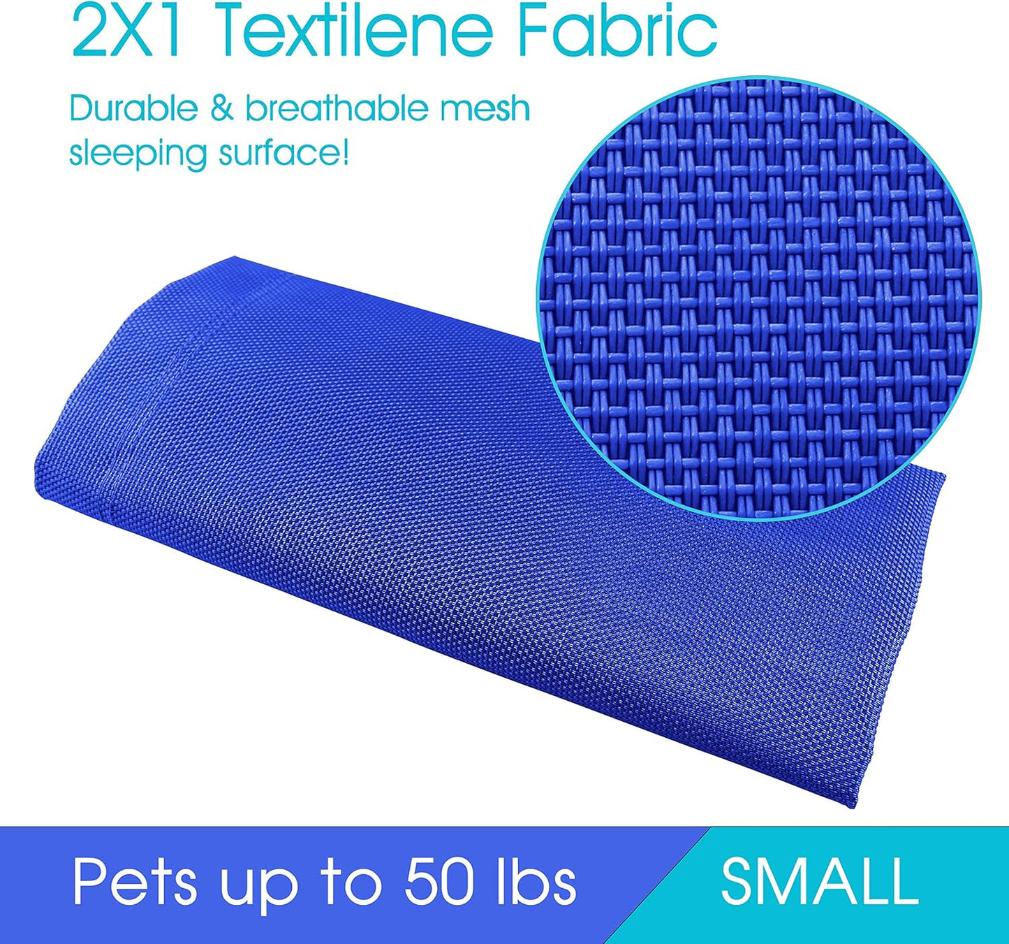 PHYEX Raised Pet Cot for Small Pets, Elevated Dog Bed with Breathable Mesh, Sturdy Steel Frame for Indoor & Outdoor Use, Non-Slip Design, Easy Clean, 33-Inch Blue