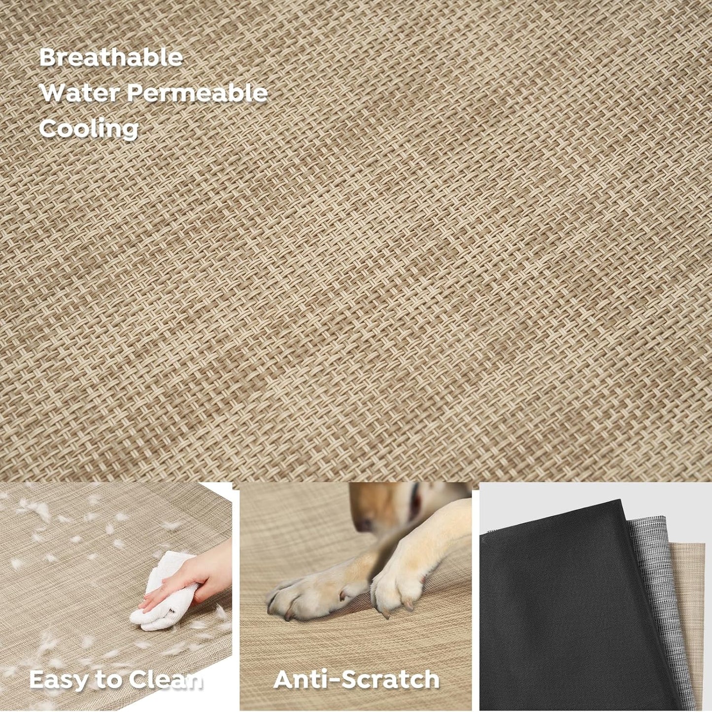 Veehoo Cooling Elevated Dog Bed - Raised for Large Dogs, Outdoor With Guardrail, Upgraded Non-Slip Feet, Breathable Teslin Mesh, Portable Camping Cot, 47 x 29 Inches, Beige Coffee