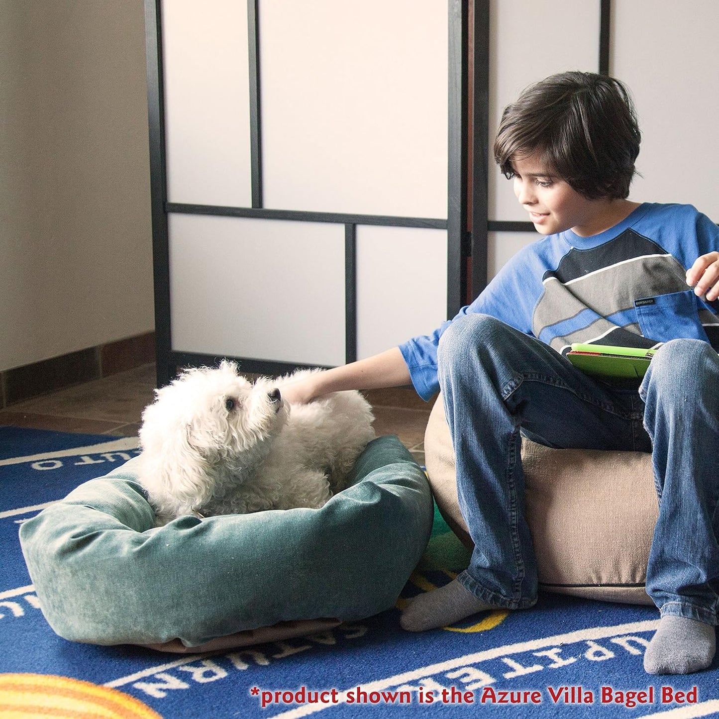 Majestic Pet Storm 24" Micro Velvet Dog Bed, Soft Round Pet Bed with Spine Support, Water Resistant, Machine Washable, 24x19x7 (inch) - Small