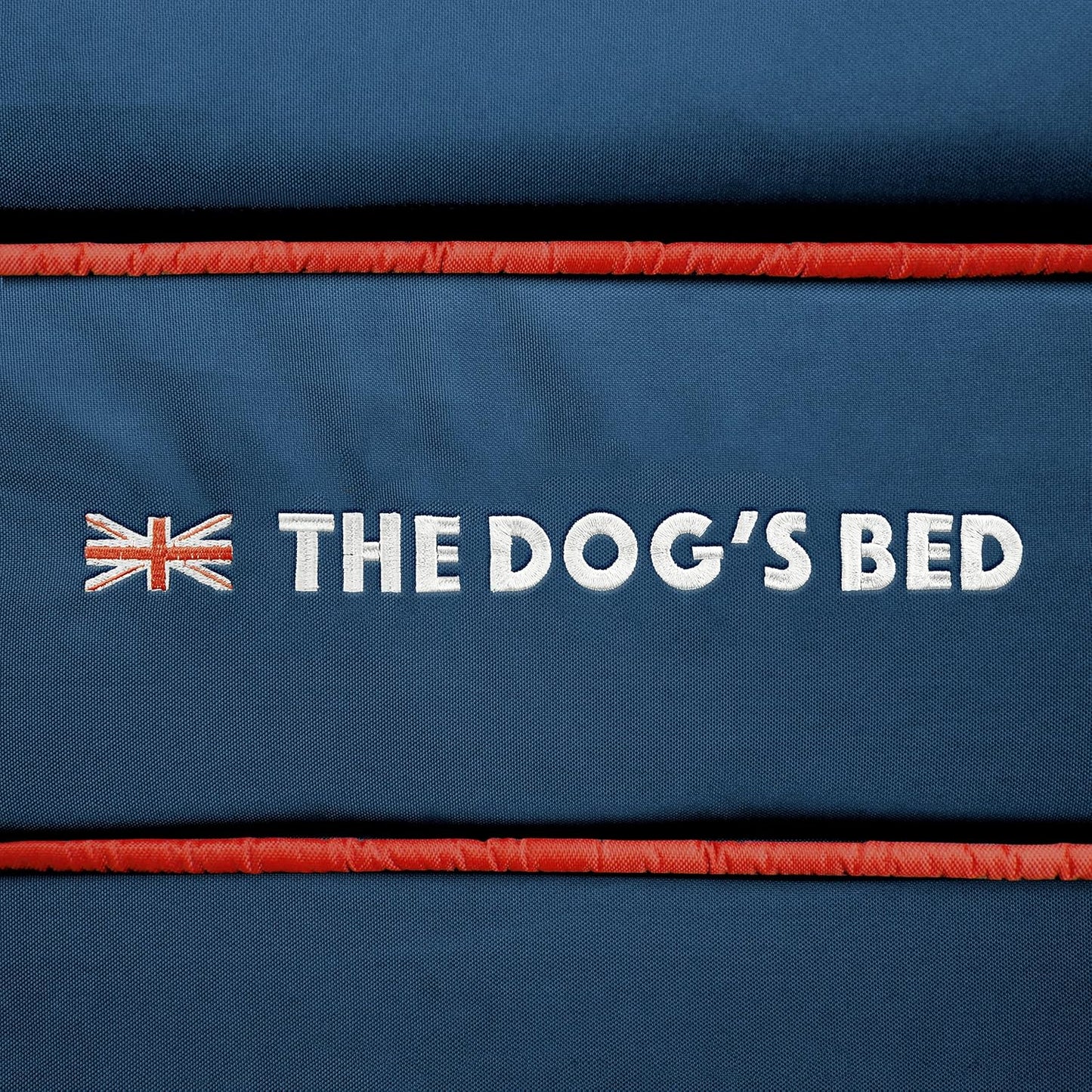 The Dog’s Bed Orthopedic Headrest Dog Bed XL Blue Oxford with Red Trim UK Flag Dog Bed 46x28, Memory Foam, Hip & Elbow Dysplasia, Post Surgery, Veterinary Approved, Waterproof Washable Cover