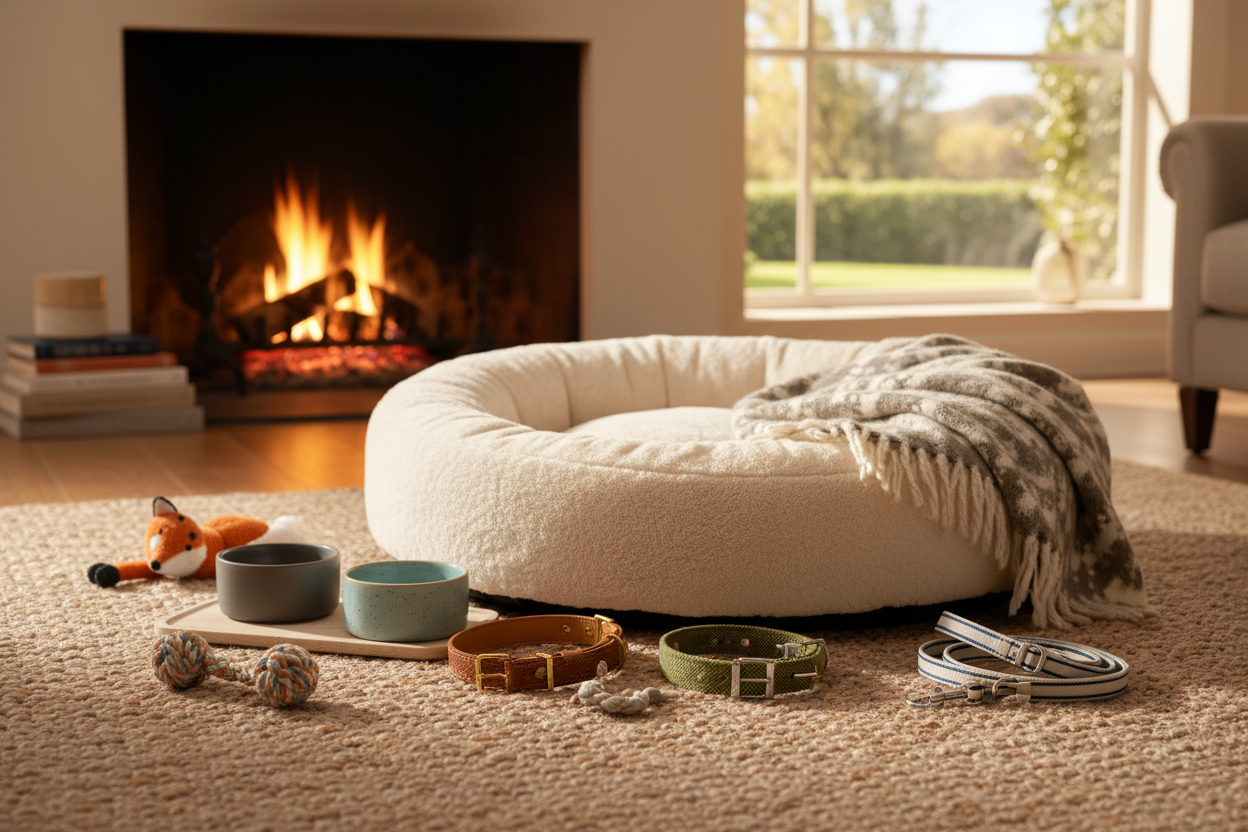 Cozy beds, stylish collars, leashes, and more to make your pet feel at home. (make it real photo)